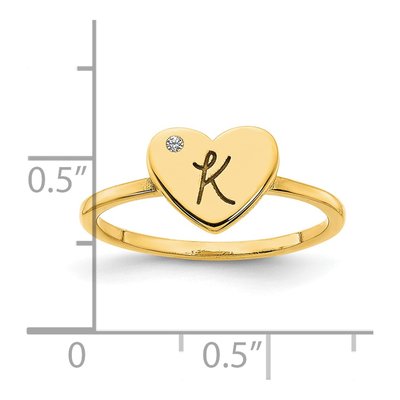 Gold-Plated Sterling Silver Diamond Personalized Initial Heart Signet Ring – view 2