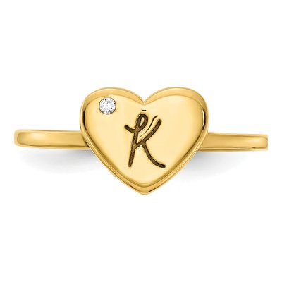 Gold-Plated Sterling Silver Diamond Personalized Initial Heart Signet Ring – view 4