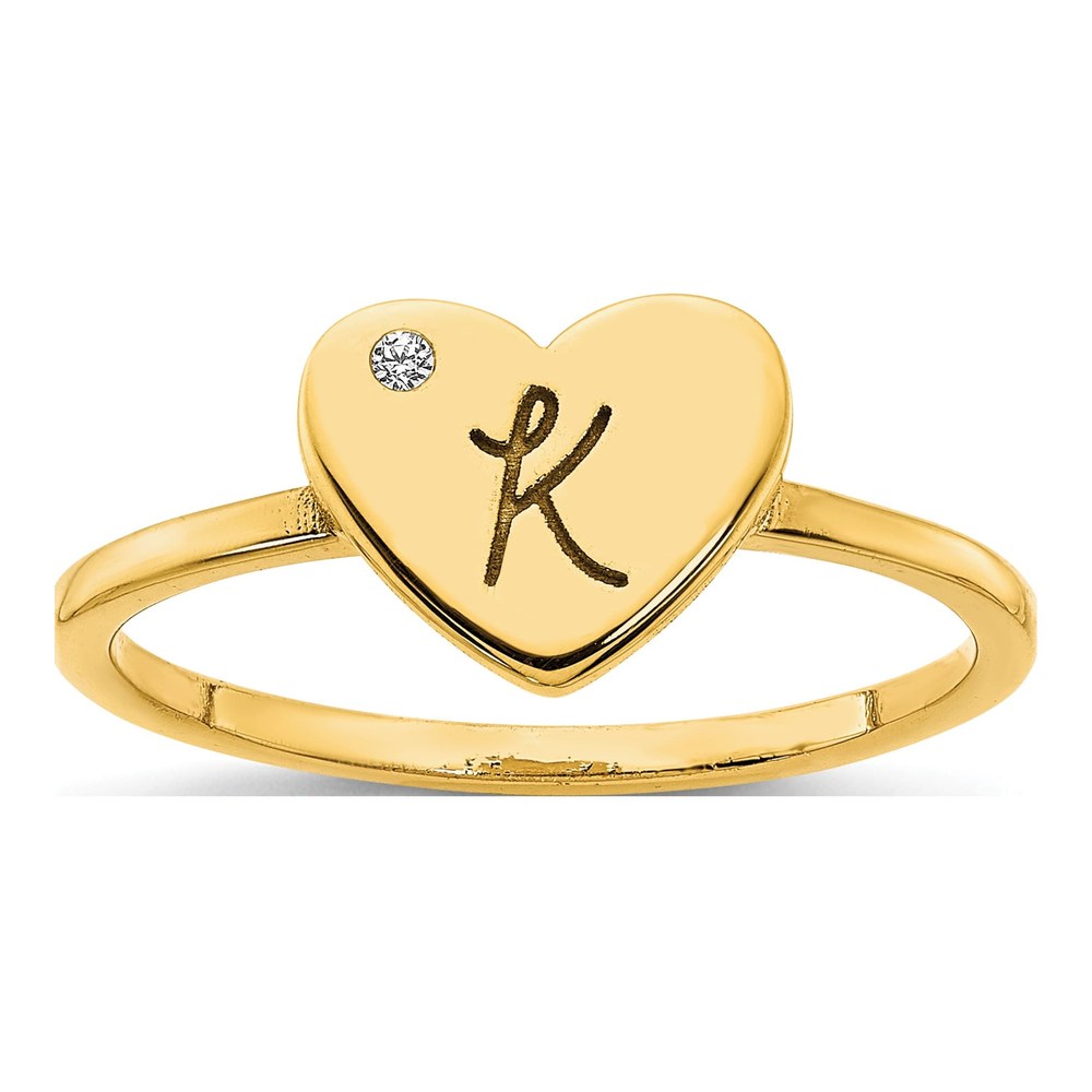 Gold-Plated Sterling Silver Diamond Personalized Initial Heart Signet Ring