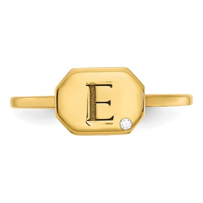 Gold-Plated Sterling Silver Diamond Personalized Initial Octagon Signet Ring – view 4
