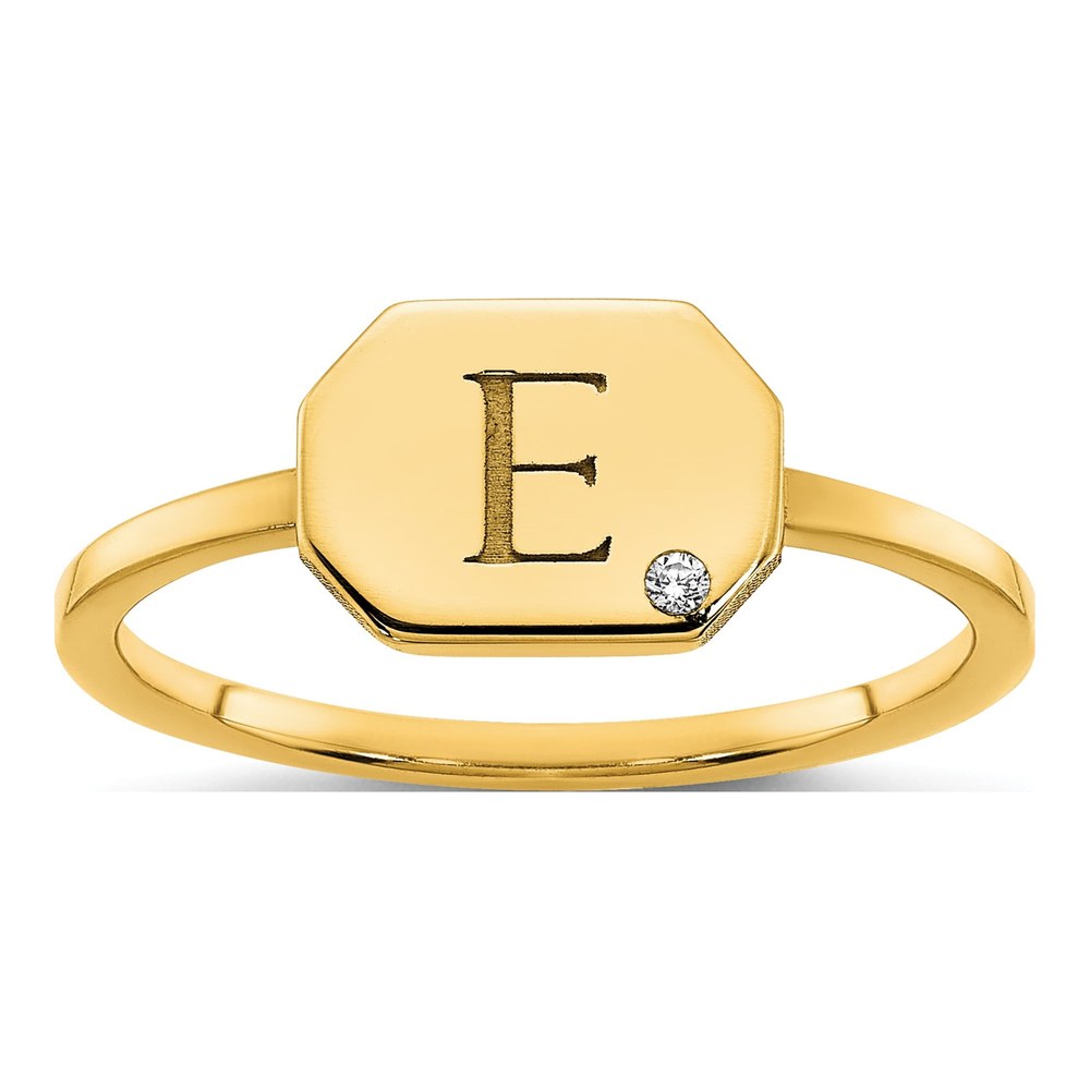 Gold-Plated Sterling Silver Diamond Personalized Initial Octagon Signet Ring
