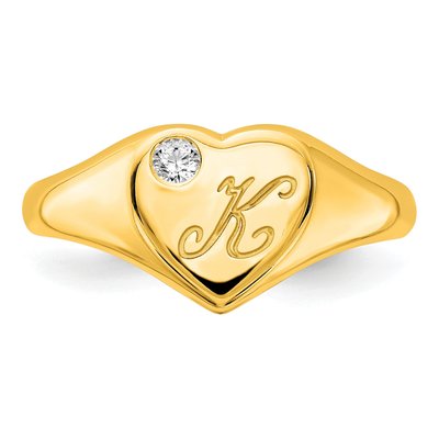 Gold-Plated Sterling Silver Diamond Personalized Heart Initial Signet Ring – view 4