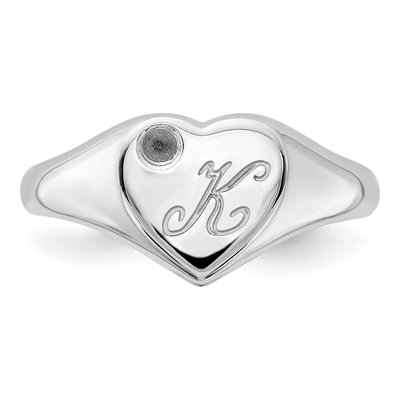 Sterling Silver Diamond Heart Initial Signet Ring – view 4