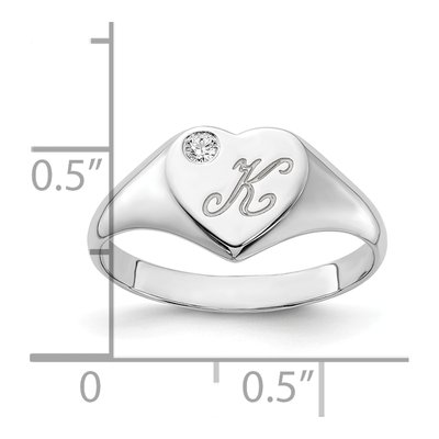 Sterling Silver Diamond Heart Initial Signet Ring – view 5