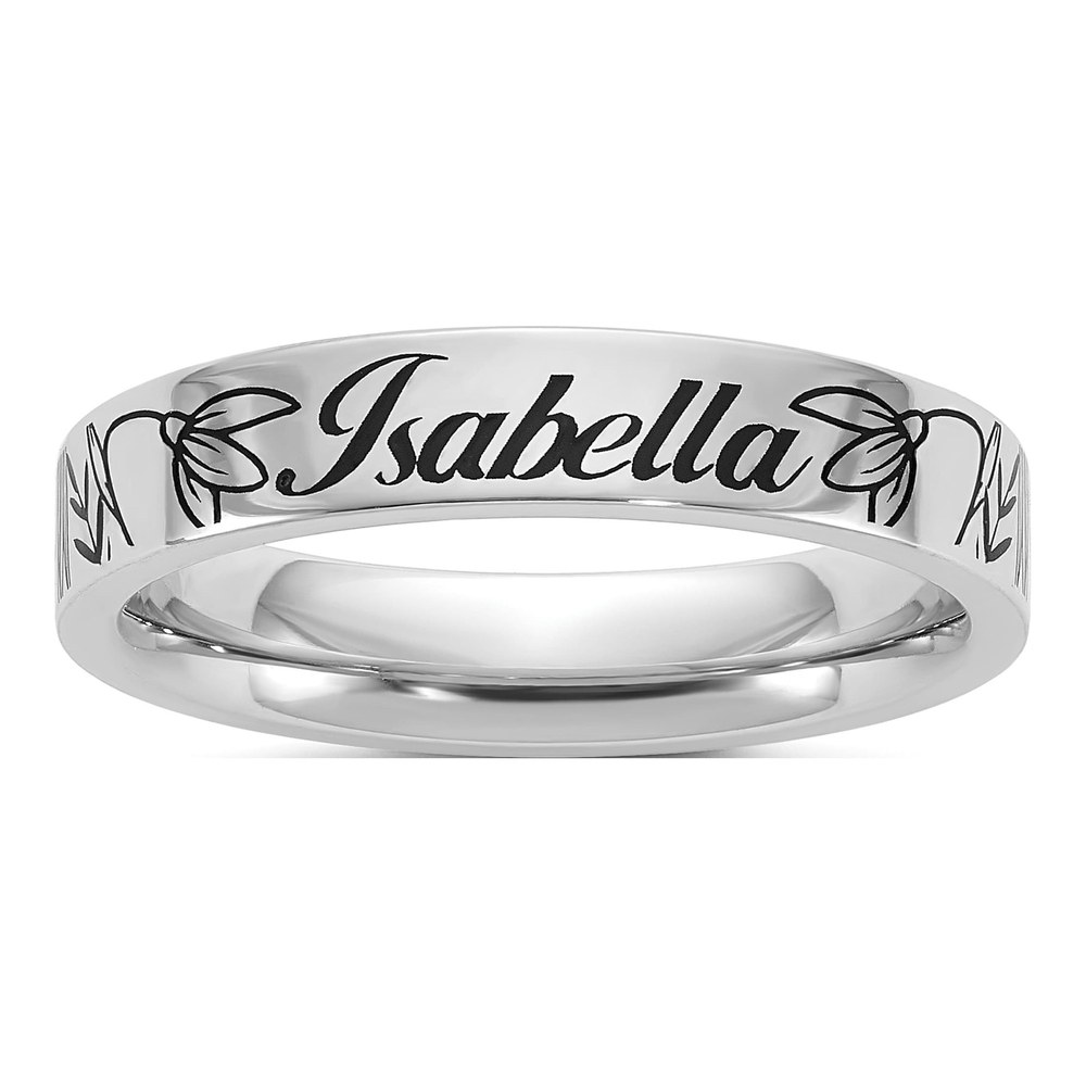 14K White Gold Rhodium-Plated Name And Birth Flower Ring