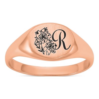 14K Rose Gold Personalized Initial Signet Ring