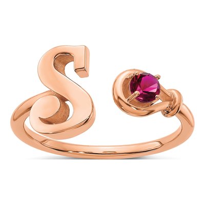 Rose Gold-Plated Sterling Silver Rose-Gold Birthstone Letter S Ring