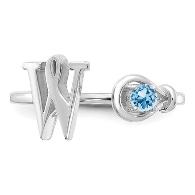 Sterling Silver Birthstone Letter W Ring – view 5