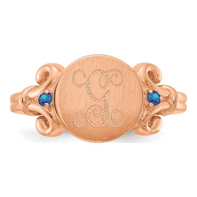 14K Rose Gold Crystal Personalized Initial Birthstone Ring – view 4
