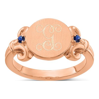 14K Rose Gold Crystal Personalized Initial Birthstone Ring