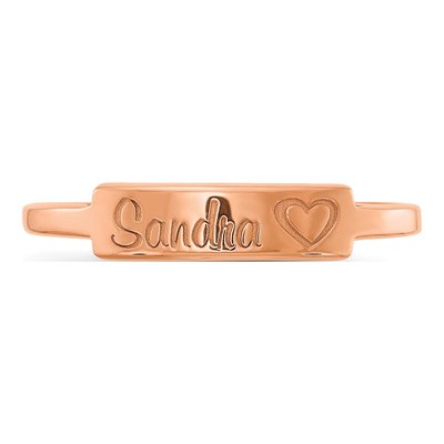 14K Rose Gold Personalized Name Bar Heart Ring – view 4