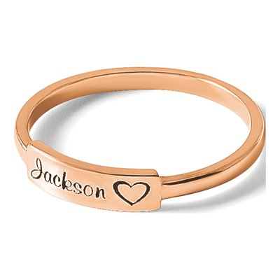 14K Rose Gold Personalized Name Bar Heart Ring – view 7