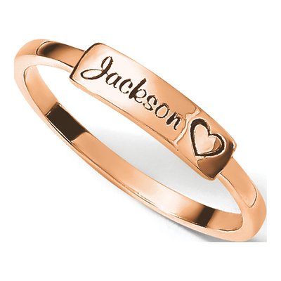 14K Rose Gold Personalized Name Bar Heart Ring – view 8