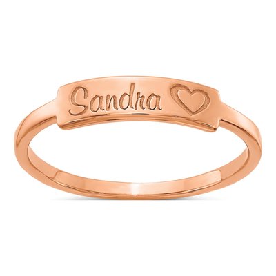 14K Rose Gold Personalized Name Bar Heart Ring