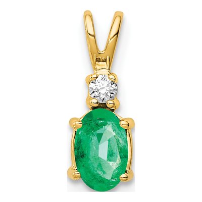 14K Yellow Gold Emerald & Diamond Oval Pendant