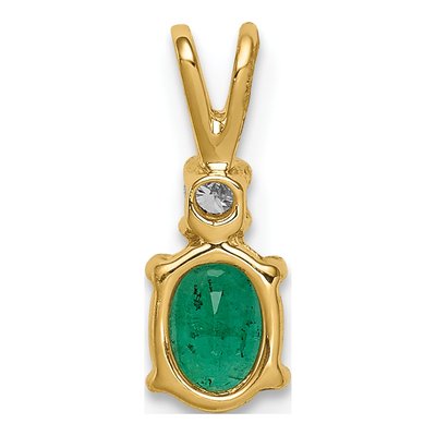 14K Yellow Gold Emerald & Diamond Oval Pendant – view 4