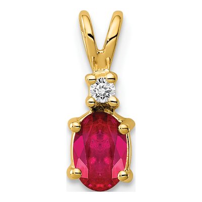 14K Yellow Gold Ruby & Diamond Oval Pendant