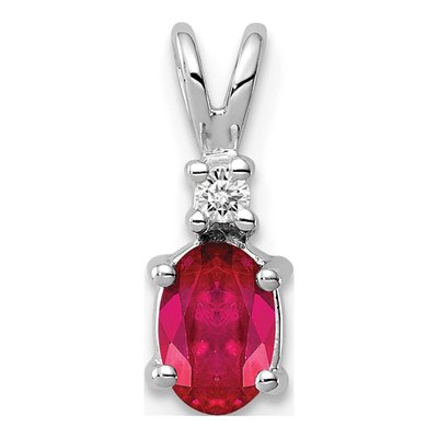 14K White Gold Ruby & Diamond Oval Pendant