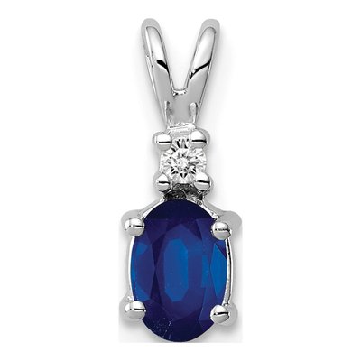 14K White Gold Sapphire & Diamond Oval Pendant
