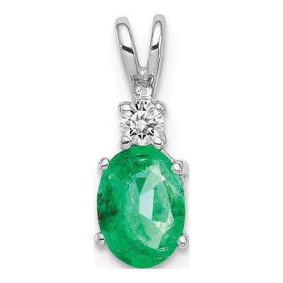 14K White Gold 1/20 ct tw Emerald & Diamond Oval Pendant