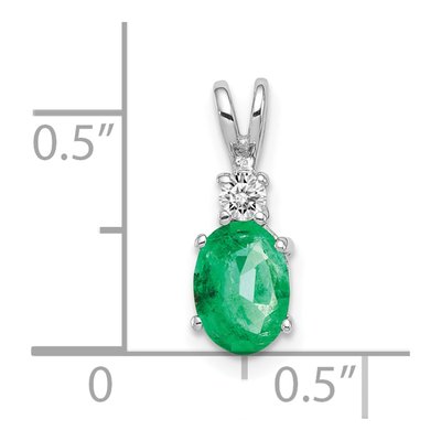 14K White Gold 1/20 ct tw Emerald & Diamond Oval Pendant – view 3