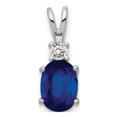 14K White Gold 1/20 ct tw Sapphire & Diamond Oval Pendant