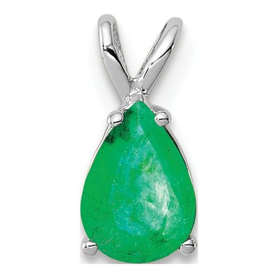 14K White Gold Emerald Pear Pendant