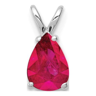 14K White Gold Ruby Pear Pendant