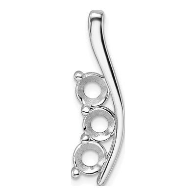 14K White Gold 3-Stone Curved Bar Slide Pendant Mounting