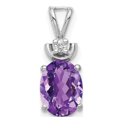 14K White Gold Amethyst & Diamond Oval Pendant