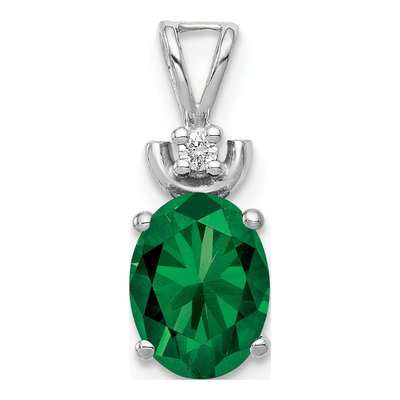 14K White Gold Lab-Created Helenite & Diamond Oval Pendant