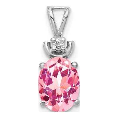 14K White Gold Pink Tourmaline & Diamond Pendant
