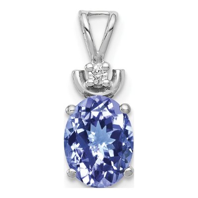 14K White Gold Tanzanite & Diamond Oval Pendant