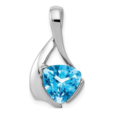 14K White Gold Swiss Blue Topaz Trillion Slide Pendant