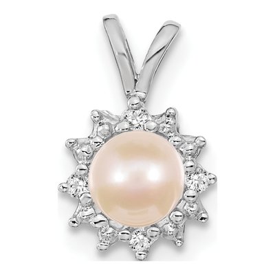 14K White Gold Freshwater Cultured Pearl & Diamond Near Round Pendant