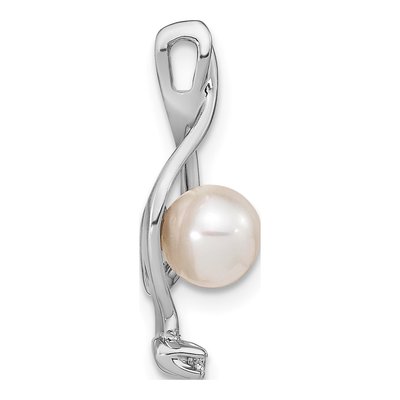 14K White Gold Freshwater Cultured Pearl & Diamond Slide Pendant – view 2