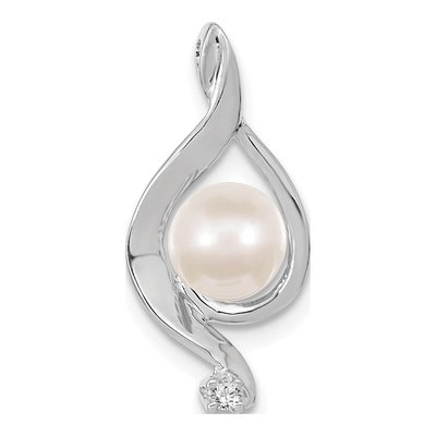 14K White Gold Freshwater Cultured Pearl & Diamond Slide Pendant