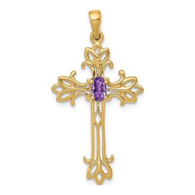 14K Yellow Gold Amethyst Cross Pendant