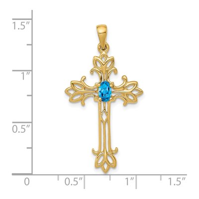 14K Yellow Gold Swiss Blue Topaz Cross Pendant – view 2