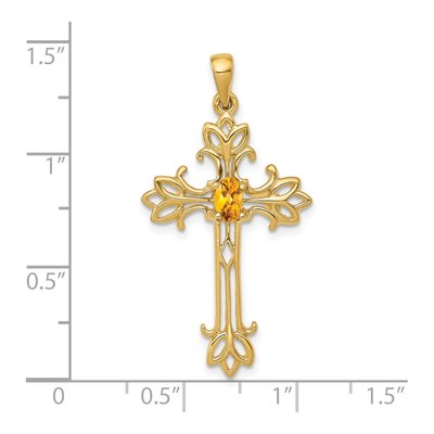 14K Yellow Gold Citrine Oval Cross Pendant – view 2