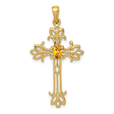 14K Yellow Gold Citrine Oval Cross Pendant