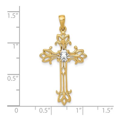 14K Yellow Gold Oval CZ Cross Pendant – view 2