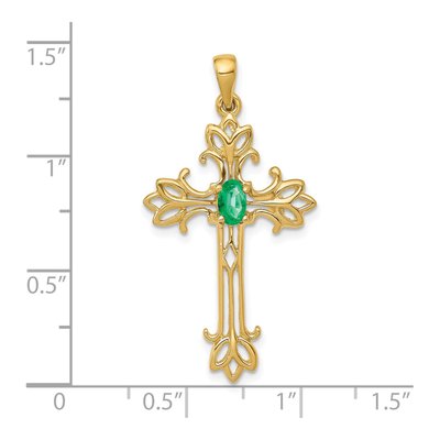 14K Yellow Gold Emerald Natural Cross Pendant – view 2
