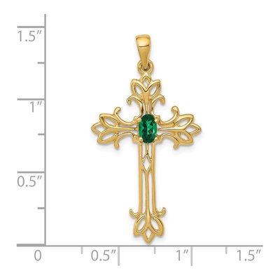 14K Yellow Gold Lab-Created Helenite Mount St Helens Cross Pendant – view 2