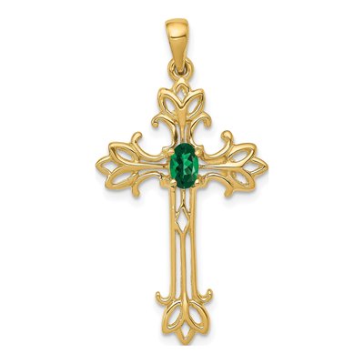 14K Yellow Gold Lab-Created Helenite Mount St Helens Cross Pendant