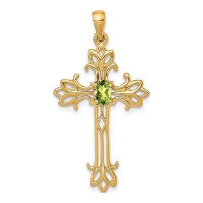 14K Yellow Gold Peridot Cross Pendant