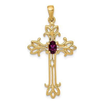14K Yellow Gold Rhodolite Garnet Cross Pendant
