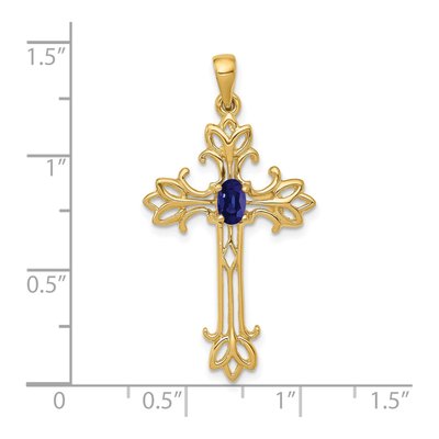 14K Yellow Gold Sapphire Cross Pendant – view 2