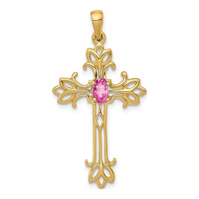 14K Yellow Gold Sapphire Cross Pendant