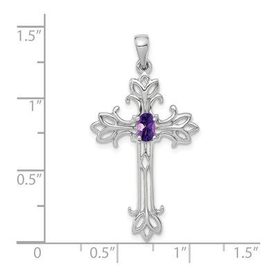 14K White Gold Amethyst Cross Pendant – view 2